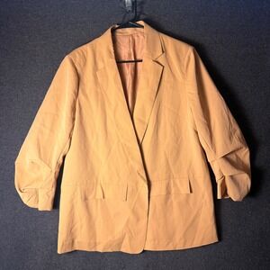 Khaki Tan Ruched Sleeve Oversized‎ Blazer Jacket G7F104 XL